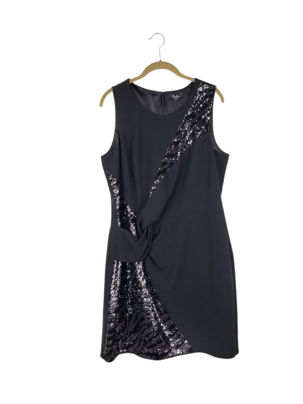 Parker Black Winslet Sequin Cocktail Dress Twist Sheath Knee Length Womens 16 Pa